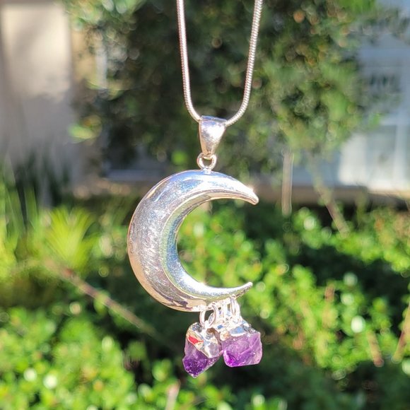 Three Piece Amethyst Cresent Moon Pendant - Picture 4 of 5